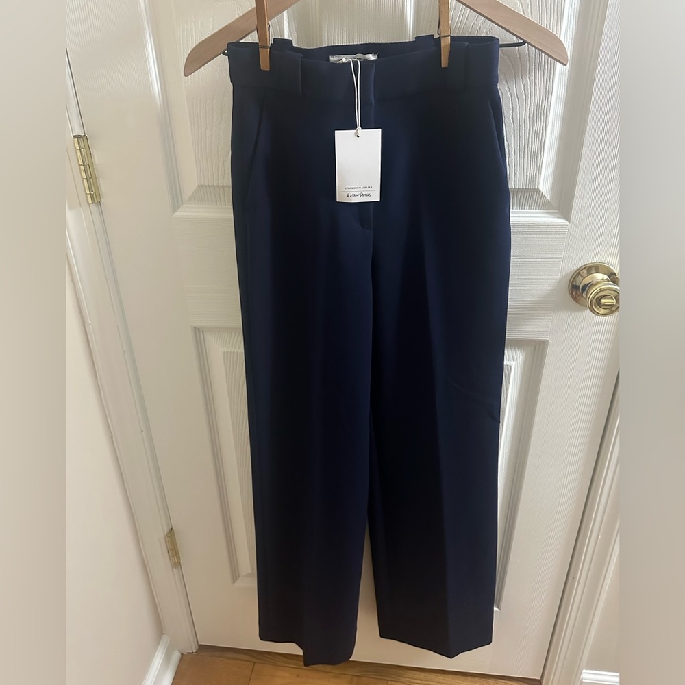 & Other Stories Navy Blue Trousers with High Waist and Wide-Leg Fit